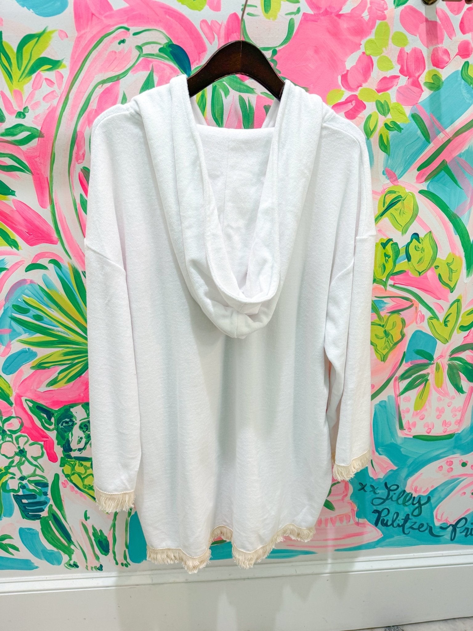 White QOS Card Terry Cloth Zip CoverupQueen of SparklesThe Printed Peach Savannah