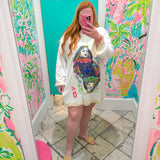 White QOS Card Terry Cloth Zip CoverupQueen of SparklesThe Printed Peach Savannah