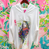 White QOS Card Terry Cloth Zip CoverupQueen of SparklesThe Printed Peach Savannah