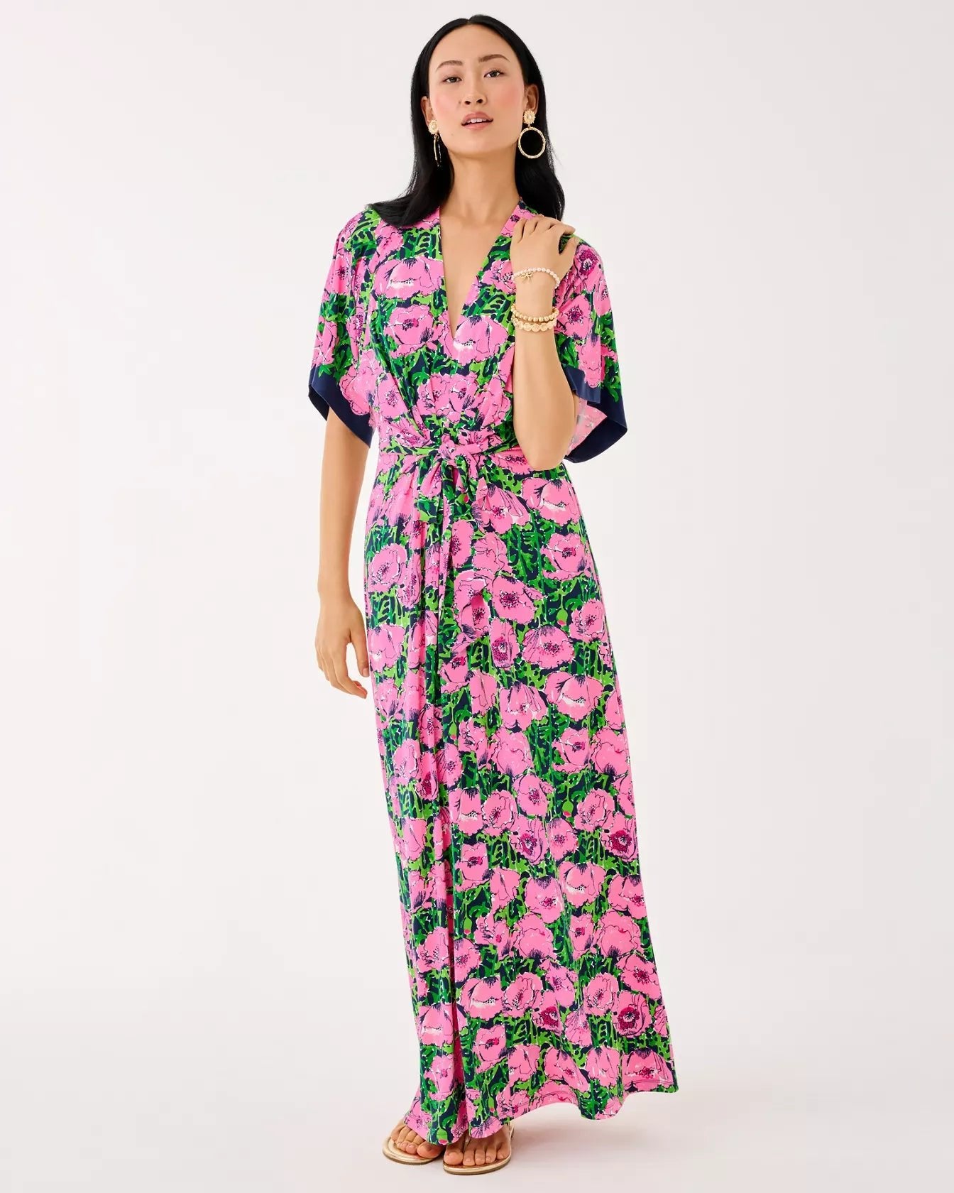 Wisteria Elbow Sleeve V - neck Maxi DressDresses - Fit & Flare DressesLILLY PULITZERThe Printed Peach Savannah