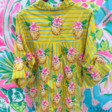 Yellow Striped Coconut Drink Button Up Cotton TunicQueen of SparklesThe Printed Peach Savannah