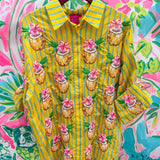 Yellow Striped Coconut Drink Button Up Cotton TunicQueen of SparklesThe Printed Peach Savannah