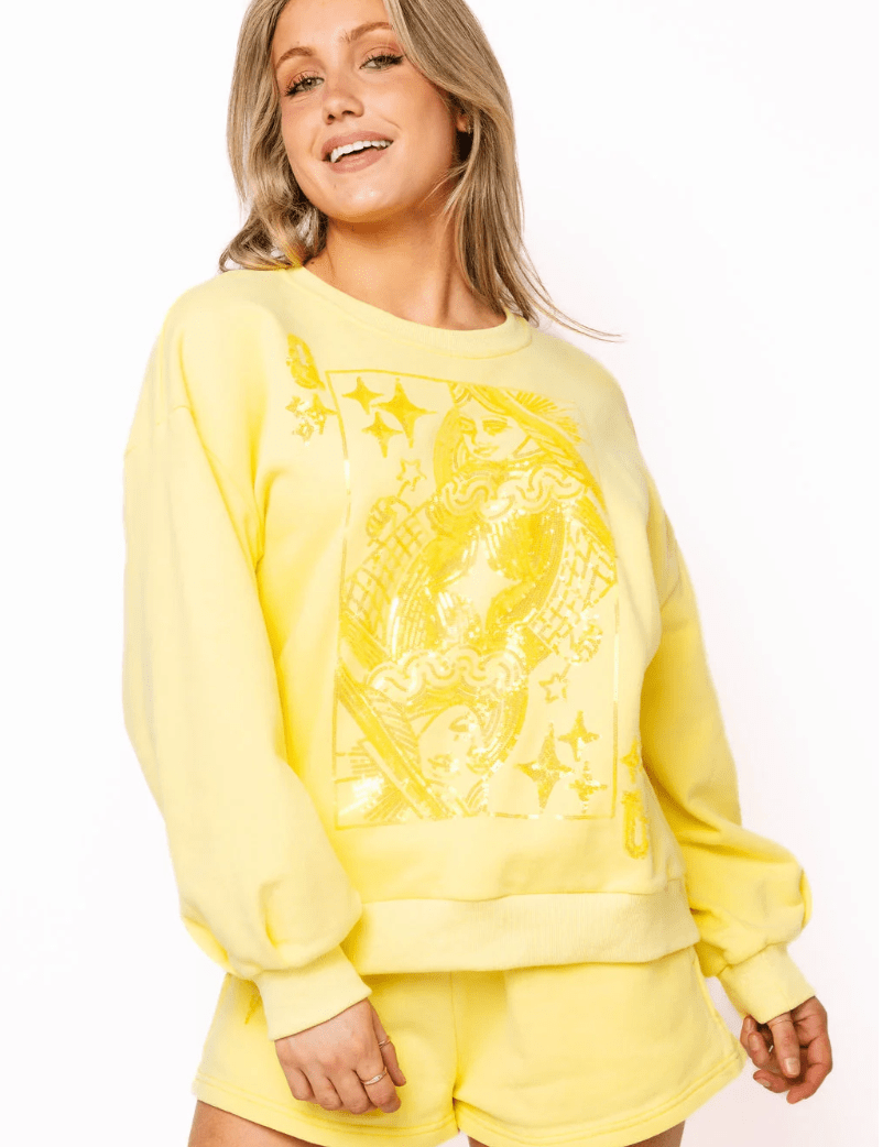 Yellow Tonal QOS Card Logo ShortWomen - Bottoms - ShortsQueen of SparklesThe Printed Peach Savannah