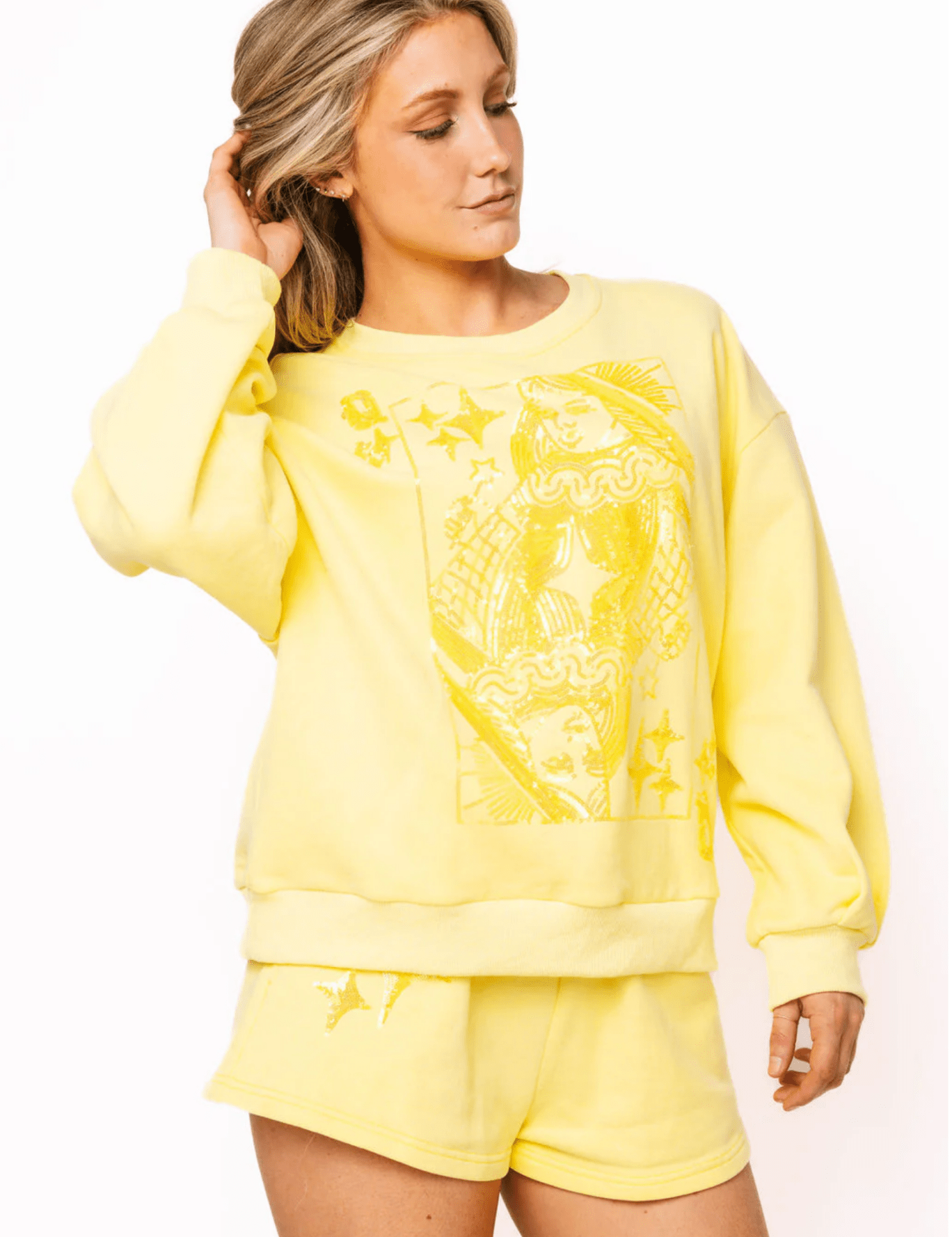 Yellow Tonal QOS Card Logo SweatshirtWomen - Tops - Sweatshirts & PopoversQueen of SparklesThe Printed Peach Savannah