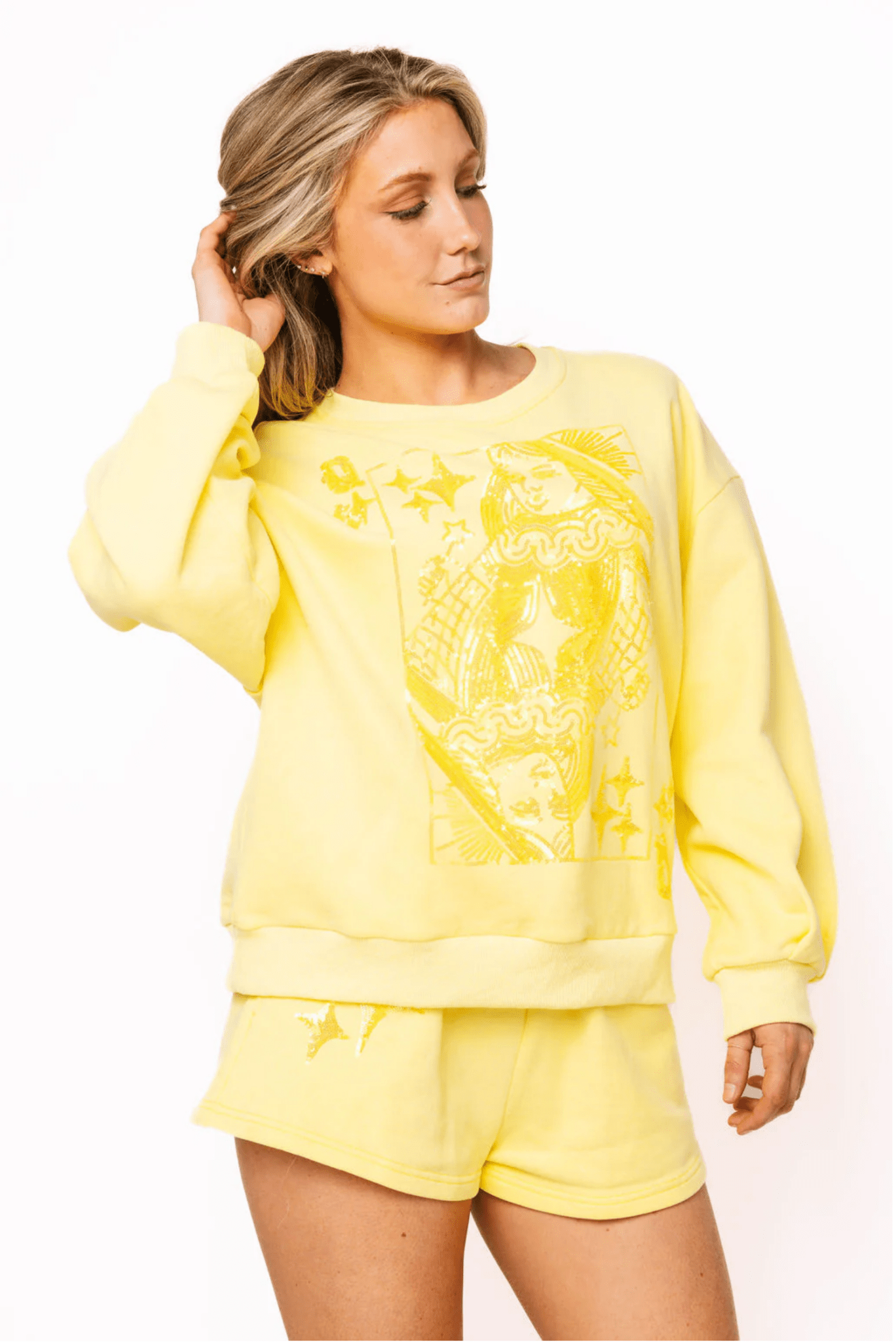 Yellow Tonal QOS Card Logo SweatshirtWomen - Tops - Sweatshirts & PopoversQueen of SparklesThe Printed Peach Savannah