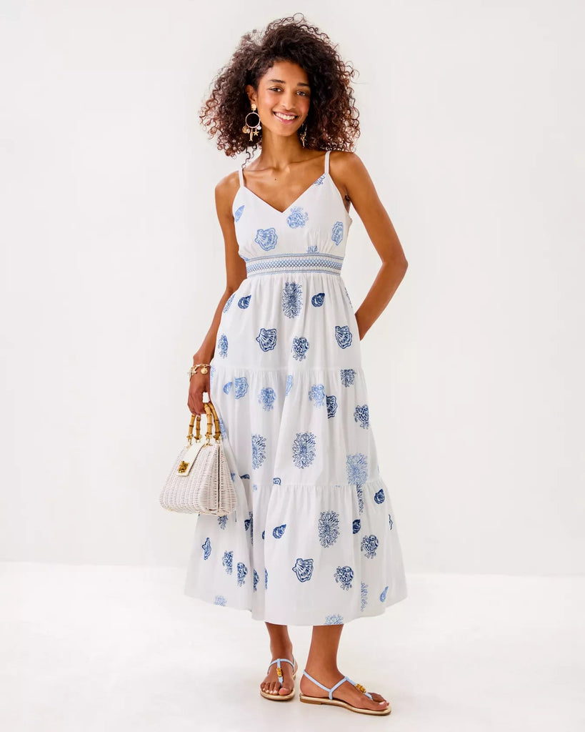 Zanna Embroidered Cotton Midi DressHeartland Retail ItemsLILLY PULITZERThe Printed Peach Savannah