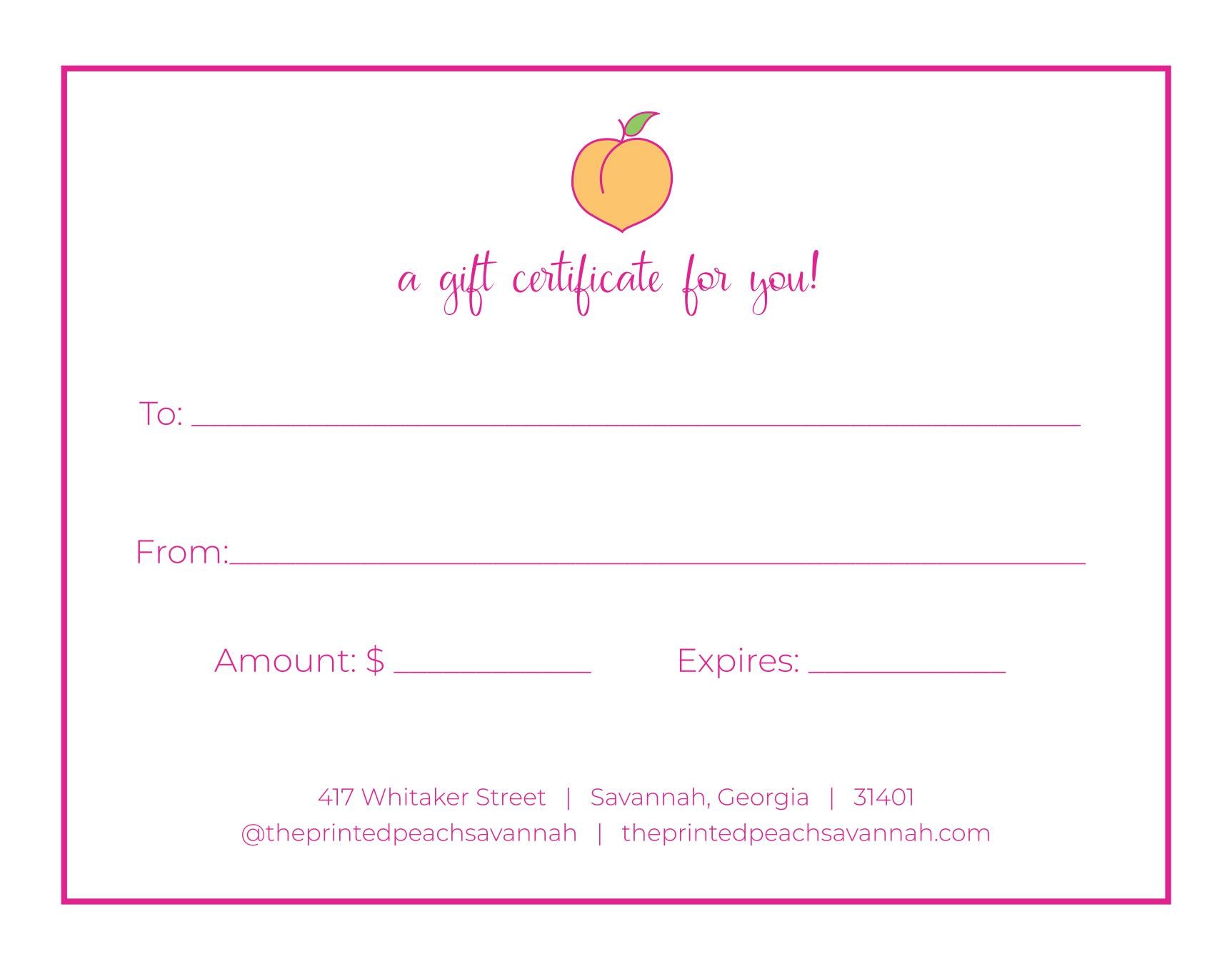 Gift CardsGift CardsThe Printed Peach SavannahThe Printed Peach Savannah